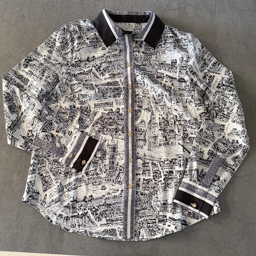 Talbots London Map Button Front Shirt - Picture 2 of 7